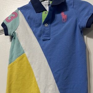 Polo by Ralph Lauren Blue, Yellow, Mint & Pink Colorblock Polo Romper